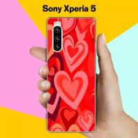 Силиконовый чехол на Sony Xperia 5 Красные Сердца / для Сони Иксперия 5