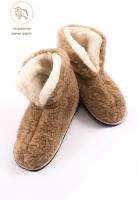 Овечьи чуни WOOLLAMB коричневые двухслойные на войлочной подошве, 40-41