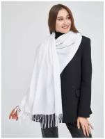 Палантин Cashmere, кашемир, с бахромой, 180х70 см, белый, бежевый