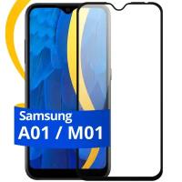 Глянцевое защитное стекло для телефона Samsung Galaxy A01 и M01 / Противоударное стекло с олеофобным покрытием на смартфон Самсунг Галакси А01 и М01