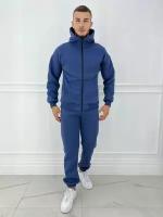 Мужской спортивный костюм на флисе с олимпийкой и джогерами синий 54