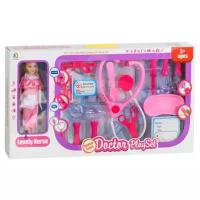 Игровой набор доктора с куклой в комплекте, цвет розовый
