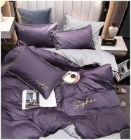 Комплект постельного белья Winni Жатка Сатин на резинке Фиолетовый Серый – 2х спальный
