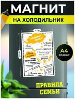 Магнит на холодильник, сувенирный магнит Правила семьи (21 см х 30 см, желтый)