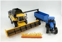 Игровой набор New Holland Harvester, Tractor & Grain Bin Set комбайн, трактор и бункур для зерна, 1:32