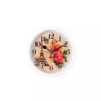 Круглые часы будильник на батарейках, настольные часы Рубин, Белый/ часы с рисунком париж белые/ кухонные часы