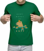 Мужская футболка «Don't worry be capy.» (M, зеленый)
