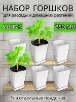 Горшки для цветов и рассады, 6 шт по 750 мл, Белые