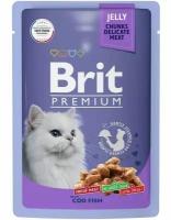 BRIT PREMIUM, влажный корм для кошек. Пауч для взрослых кошек, Треска в желе, 85г