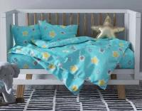Детское постельное белье бязь звездочки вид 4 бирюзовый Ясли (в детскую кроватку)