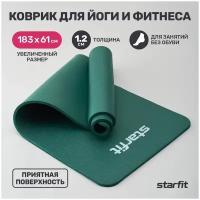 Коврик для йоги и фитнеса FM-301, NBR, 183x61x1,2 см, изумрудный