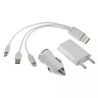 Комплект для зарядки 3 в 1 LuazON UC-13, Type-C/Lightning/microUSB, АЗУ, СЗУ, 1 А, белый