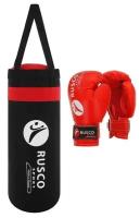Набор боксёрский для начинающих RUSCO SPORT: мешок + перчатки, цвет чёрный/красный (6 OZ), 1 набор