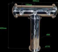 Колонна пивная Т-образная на 3 сорта, без подсветки, хром
