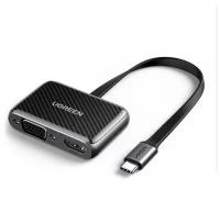 Переходник Ugreen USB C - HDMI+VGA, плоский кабель, цвет черный (70549)
