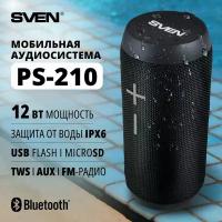 SVEN PS-210,черный, акустическая система 2.0, мощность 2x6 Вт (RMS), Waterproof (IPx6), TWS, Bluetooth, FM, USB, microSD, встроенный аккумулятор