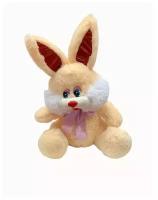 Мягкая игрушка большой Заяц с бантом бежевый. 65 см. Плюшевый мягкий большой Кролик с длинными ушами