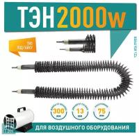 ТЭН 2000W, черн, L300мм, оребренный, межосевое расстояние 70-75мм, подвижный воздух, Ф2, 220V, 06.202