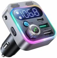 FM трансмиттер bluetooth модулятор Joyroom JR-CL16 PD3.0 + USB QC3.0 48W серебро