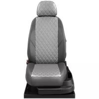 Авточехлы для Fiat Fullback с 2016-н.в. джип-пикап Задние спинка и сиденье единые. Задний подлокотник (молния+чехол), 5-подголовников (задний средний Г-образный) (Фиат Фулбэк). ЭК-17 с.сер/т.сер РОМБ: Светло-серый