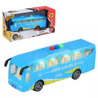 Машинка детская инерционная ТМ AUTODRIVE, Автобус на батарейках со светом и звуком, синий, в/к 22*7,5*11см