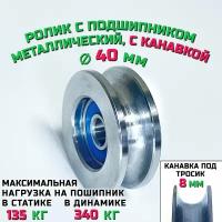 Ролик шкив с подшипником диаметр 40х8 мм с канавкой 8 мм монтажный, металлический