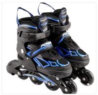 Ролики раздвижные детские синие, колеса PU 64 мм со светом, р-р M, 35-38, в сумке 42,1*35,7*10,3 см. арт. HD-P506-BM