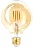 Светодиодная лампа декоративная 7Вт Е27 теплый свет, филамент, шар, F-LED G95-7W-824-E27 gold ЭРА