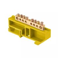 Шина 0 N 6х9мм 8 отверстий латунь желтый изолятор на DIN-рейку PROxima | код sn0-63-08-dz | EKF (2шт. в упак.)