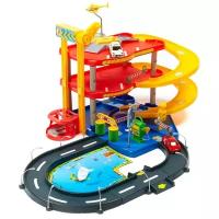 Bburago Паркинг 3-х уровневый Street Fire Parking Playset 1830025 с разводным мостом 18-30025, красный/серый/желтый/голубой