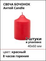 Свеча бочонок 40X60 мм, цвет: красный, 2 штуки