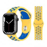 Ремешок силиконовый перфорированный NK для Apple Watch 42/44/45/49мм (38), желтый+темно-синий, на кнопке