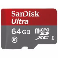 Карта памяти SanDisk microSDXC 64 ГБ Class 10, UHS-I, R 48 МБ/с, адаптер на SD, 1 шт