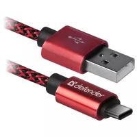 USB кабель Defender USB09-03T PRO USB2.0 Красный, AM-Type-C, 1m, 2.1A