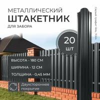 Штакетник металлический для забора двухсторонний 180х12 см. Толщина 0,45 мм Серый графит (RAL 7024)