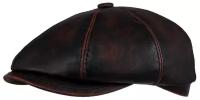 Кепка мужская восьмиклинка- хулиганка 13k- vintazh- chk-61 осенняя, кожаная, черно- коричневая винтажная кожа, размер 60RU/61