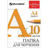 Папка для черчения Brauberg А4 210х297 мм, 10 л, ватман гознак КБФ, блок 200 г/м2, без рамки (129227)