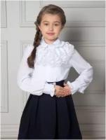 Блузка для девочки с длинным рукавом, блузка для школы, одежда для школы / Белый слон 5266 (белый) р.128