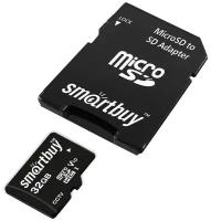 micro SDHC карта памяти Smartbuy 032GB cl10 U1 V10 для видеонаблюдения (с адаптером SD)