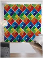 Портьеры JoyArty Переливы в квадратах на ленте p-30917, 145х265 см, 2 шт., разноцветный