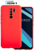 Чехол ROSCO для Xiaomi Redmi 9 (Сяоми Редми 9) силиконовый чехол, защита вокруг модуля камер, с матовым покрытием, красный чехол