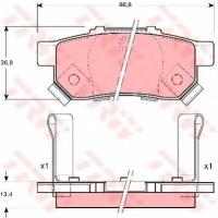 Колодки тормозные дисковые задн HONDA: CIVIC V 95-01, CIVIC V Fastback 97-01, CIVIC V Hatchback 95-01, JAZZ 02- TRW GDB3174