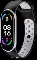 Силиконовый ремешок для смарт часов Xiaomi Mi Band 5, 6 и 7 / Спортивный сменный браслет на фитнес трекер Сяоми Ми Бэнд 5, 6 и 7 / Черно-белый