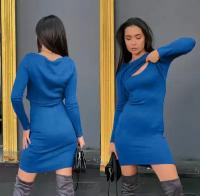 Костюм трикотаж с ангорой платье и топ синий M