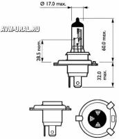 PHILIPS 12342VPS2 Лампа галогенная H4 12V 60/55W+60% PHILIPS Vision Plus блистер (2 шт.)