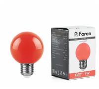 Лампа FERON LED 1вт Е27, красный, шар 25116