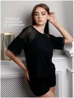 Костюм женский Mon Plaisir футболка оверсайз с шортами, пижама домашняя, хлопок арт. 45482645, черный, размер 46
