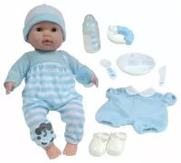 Кукла Berenguer Boutique Soft Body Baby Doll - Blue 10 Piece Gift Set (Беринжер девочка в голубом 38 см с подарочным набором из 10 предметов)