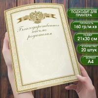 Бланк Благодарность родителям. Набор 20 штук. Размер 21х30 см. (формат А4) Бланки для принтера или рукописного заполнения. Детский сад, школа