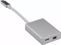 Адаптер Buro BHP USB Type-C (m)-USB Type-C (f)/miniDisplayPort (f), 0,1 м, серебристый